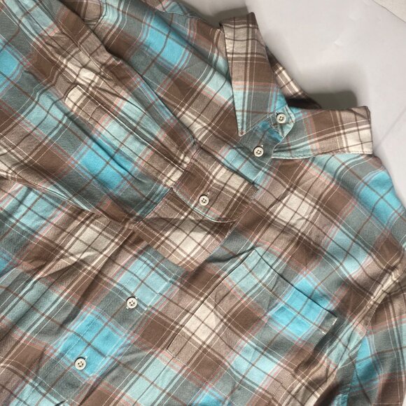 Lane Bryant Flannel Shirt Womens 22/24 Plaid BrownBlue Button Down Long Sleeves - Picture 8 of 9
